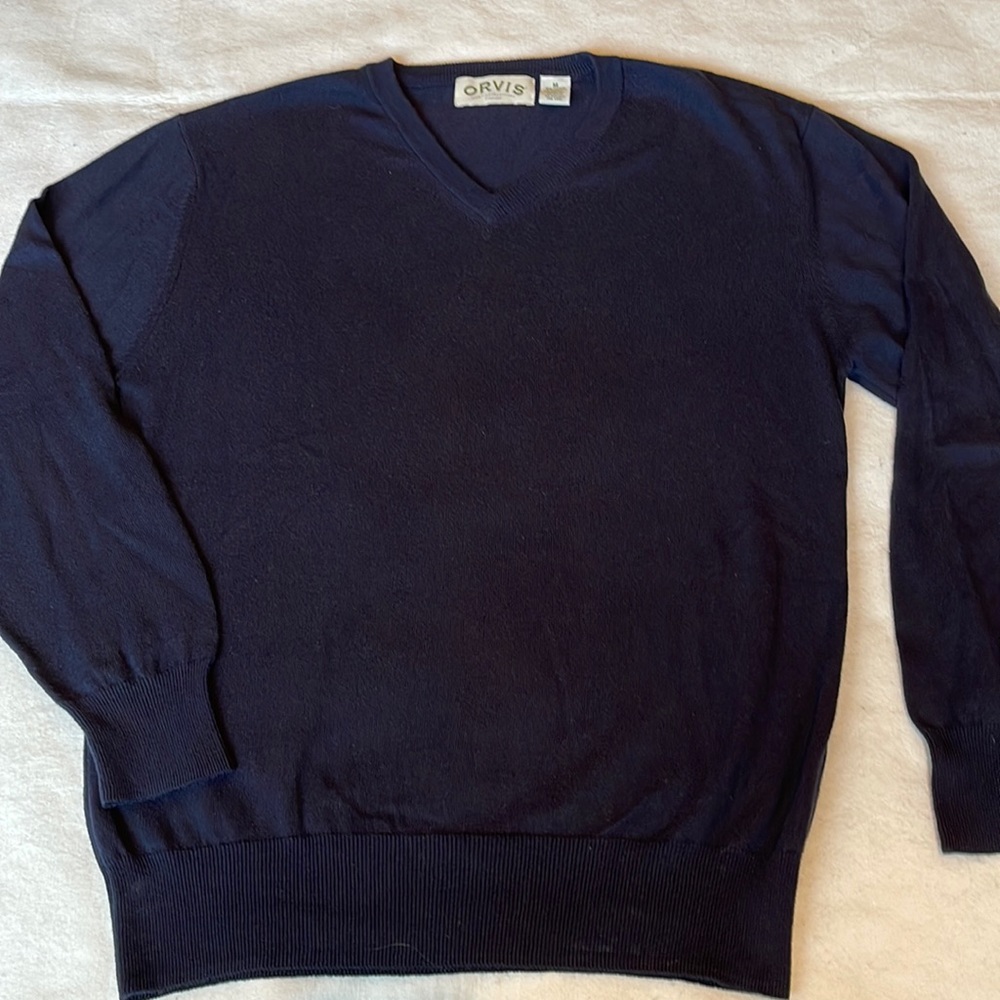 ORVIS Men’s Dark Navy Blue V-Neck Cashmere & Cotton Sweater size M